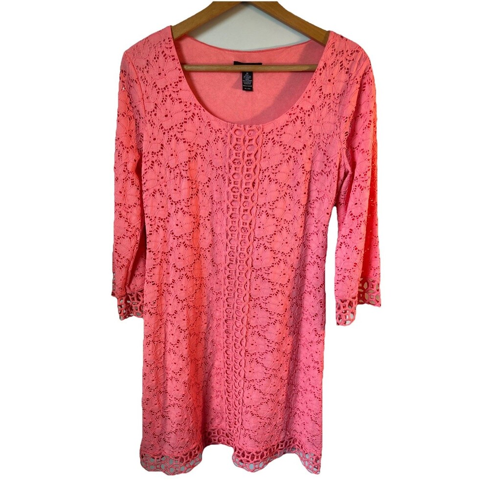 Alfani Pink Eyelet Embroidered Shift Dress Size Medium Knee Length coquette